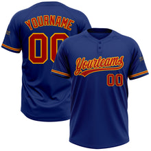 Load image into Gallery viewer, Custom Royal Red-Gold Two-Button Unisex Softball Jersey
