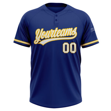 Custom Royal White-Yellow Two-Button Unisex Softball Jersey