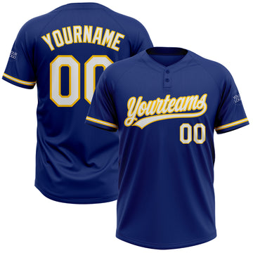 Custom Royal White-Yellow Two-Button Unisex Softball Jersey