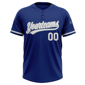 Custom Royal White-Gray Two-Button Unisex Softball Jersey