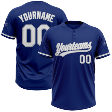 Custom Royal White-Gray Two-Button Unisex Softball Jersey