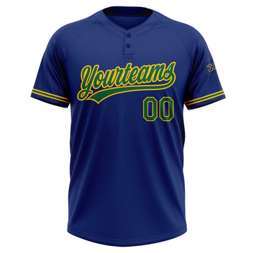 Custom Royal Kelly Green-Yellow Two-Button Unisex Softball Jersey