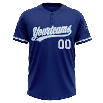 Custom Royal White-Light Blue Two-Button Unisex Softball Jersey