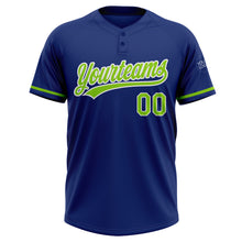 Load image into Gallery viewer, Custom Royal Neon Green-White Two-Button Unisex Softball Jersey
