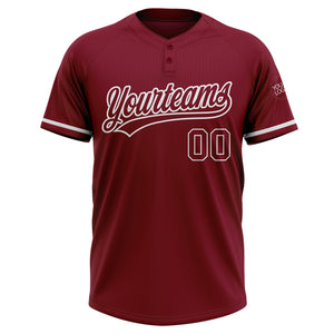 Custom Crimson White Two-Button Unisex Softball Jersey