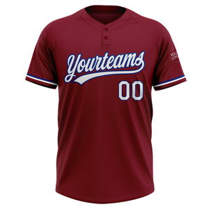 Custom Crimson White-Royal Two-Button Unisex Softball Jersey