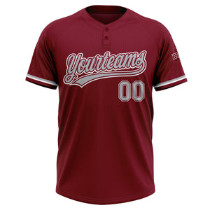 Custom Crimson Gray-White Two-Button Unisex Softball Jersey