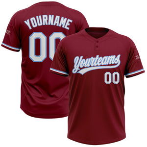 Custom Crimson White-Light Blue Two-Button Unisex Softball Jersey