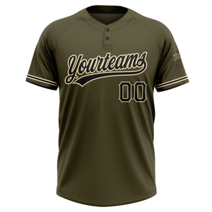 Custom Olive Black-City Cream Salute To Service Two-Button Unisex Softball Jersey