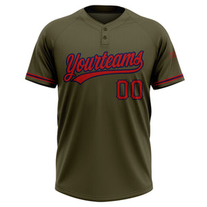 Custom Olive Red-Navy Salute To Service Two-Button Unisex Softball Jersey