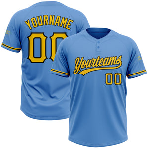 Custom Powder Blue Yellow-Black Two-Button Unisex Softball Jersey