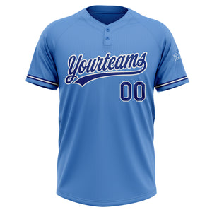 Custom Powder Blue Royal-White Two-Button Unisex Softball Jersey