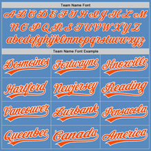 Load image into Gallery viewer, Custom Powder Blue Orange-White Two-Button Unisex Softball Jersey
