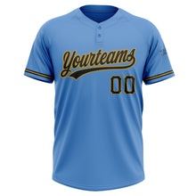 Load image into Gallery viewer, Custom Powder Blue Black-Old Gold Two-Button Unisex Softball Jersey
