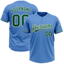 Load image into Gallery viewer, Custom Powder Blue Kelly Green-White Two-Button Unisex Softball Jersey
