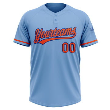 Custom Light Blue Orange-Royal Two-Button Unisex Softball Jersey