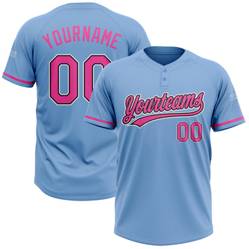 Custom Light Blue Pink-Black Two-Button Unisex Softball Jersey