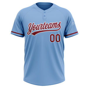 Custom Light Blue Crimson-White Two-Button Unisex Softball Jersey