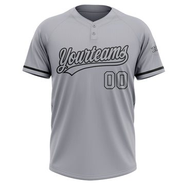 Custom Gray Black Two-Button Unisex Softball Jersey