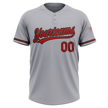 Custom Gray Red-Black Two-Button Unisex Softball Jersey