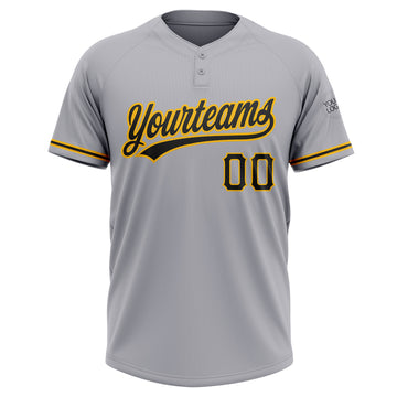 Custom Gray Black-Gold Two-Button Unisex Softball Jersey