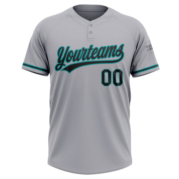 Custom Gray Black-Teal Two-Button Unisex Softball Jersey