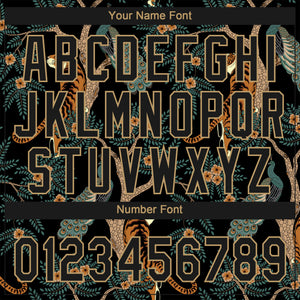 Custom Black Old Gold 3D Pattern Tiger And Peacock Two-Button Unisex Softball Jersey