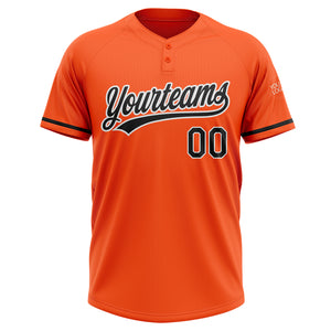 Custom Orange Black-White Two-Button Unisex Softball Jersey