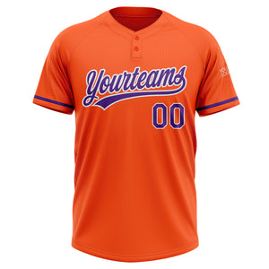 Custom Orange Purple-White Two-Button Unisex Softball Jersey