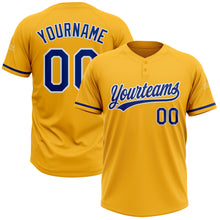 Load image into Gallery viewer, Custom Gold Royal-White Two-Button Unisex Softball Jersey
