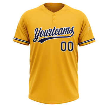 Custom Gold Navy-White Two-Button Unisex Softball Jersey