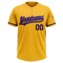 Load image into Gallery viewer, Custom Gold Purple-Black Two-Button Unisex Softball Jersey
