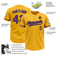 Load image into Gallery viewer, Custom Gold Purple-Black Two-Button Unisex Softball Jersey
