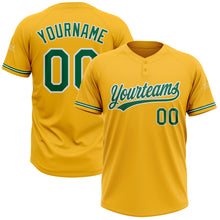 Load image into Gallery viewer, Custom Gold Kelly Green-White Two-Button Unisex Softball Jersey
