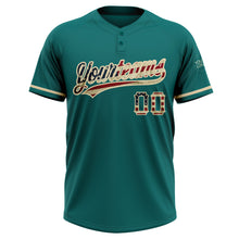 Load image into Gallery viewer, Custom Teal Vintage USA Flag-City Cream Two-Button Unisex Softball Jersey

