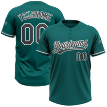 Load image into Gallery viewer, Custom Teal Steel Gray-White Two-Button Unisex Softball Jersey
