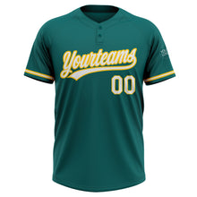 Load image into Gallery viewer, Custom Teal White-Yellow Two-Button Unisex Softball Jersey
