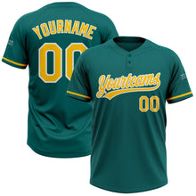 Load image into Gallery viewer, Custom Teal Yellow-White Two-Button Unisex Softball Jersey
