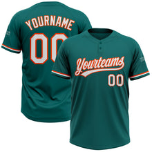 Load image into Gallery viewer, Custom Teal White-Orange Two-Button Unisex Softball Jersey
