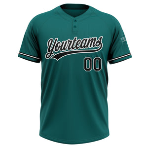 Custom Teal Black-White Two-Button Unisex Softball Jersey