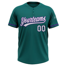 Load image into Gallery viewer, Custom Teal White-Purple Two-Button Unisex Softball Jersey
