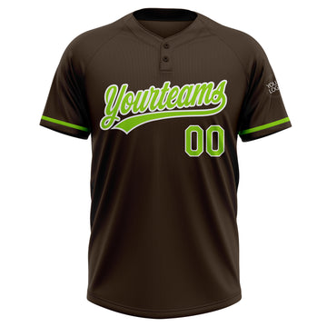 Custom Brown Neon Green-White Two-Button Unisex Softball Jersey