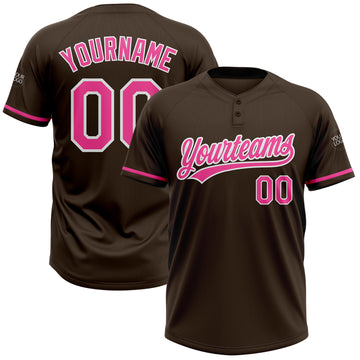Custom Brown Pink-White Two-Button Unisex Softball Jersey