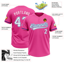 Load image into Gallery viewer, Custom Pink White-Royal Two-Button Unisex Softball Jersey
