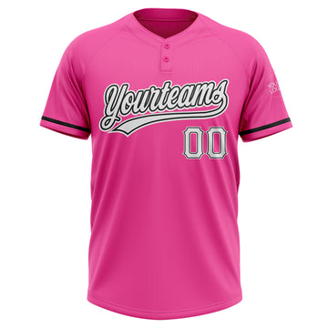 Custom Pink White-Black Two-Button Unisex Softball Jersey