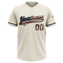 Load image into Gallery viewer, Custom Cream Vintage USA Flag-Black Two-Button Unisex Softball Jersey
