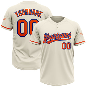 Custom Cream Orange-Royal Two-Button Unisex Softball Jersey