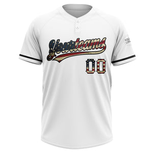 Custom White Vintage USA Flag-Black Two-Button Unisex Softball Jersey