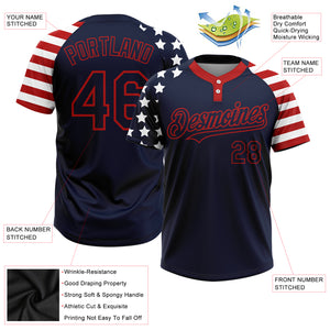 Custom Navy Red-White 3D American Flag Fashion Two-Button Unisex Softball Jersey