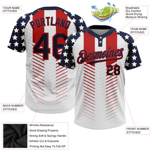 Custom White Navy-Red 3D American Flag Fashion Two-Button Unisex Softball Jersey